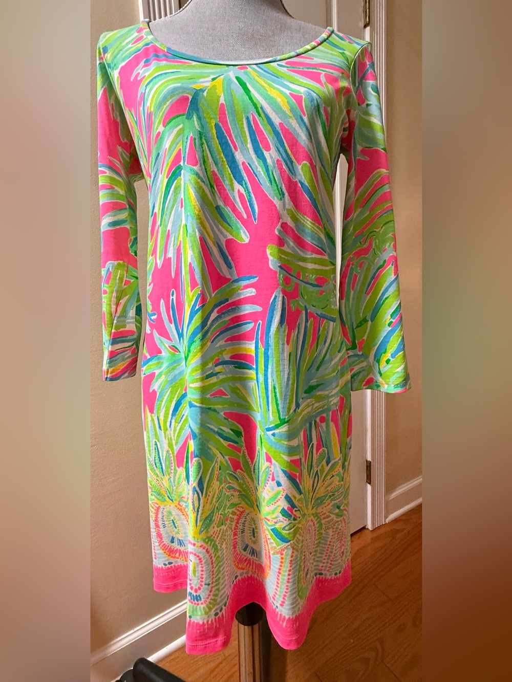 Lilly Pulitzer Pink Tropical-Print Long-Sleeve Dress